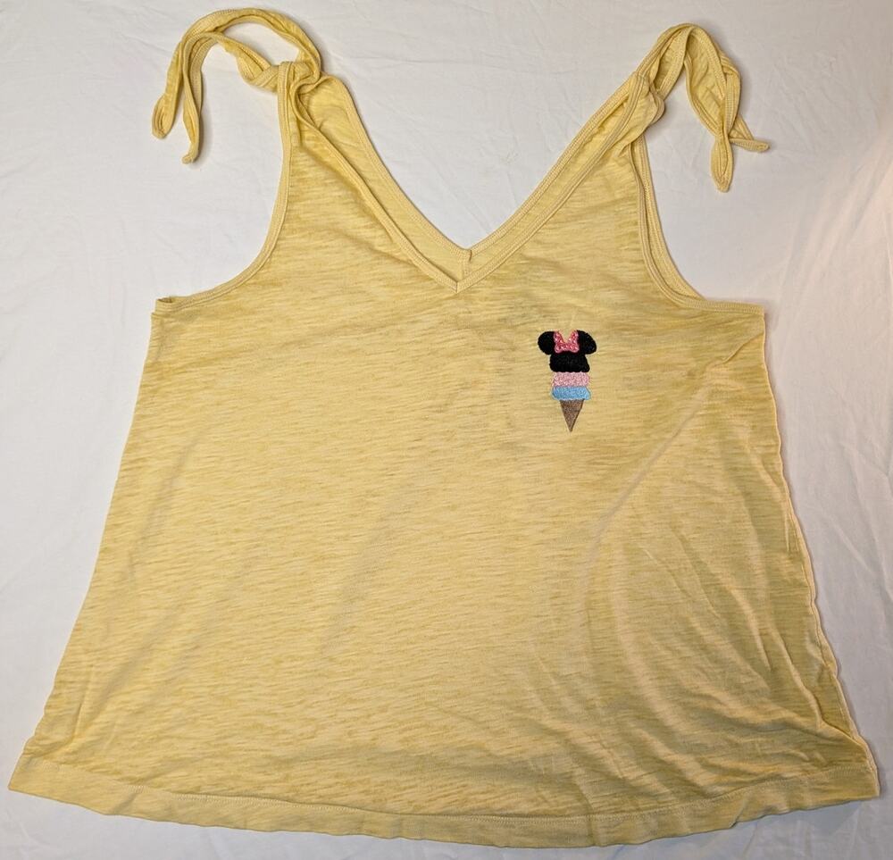 Custom Embroidered Minnie Mouse Ice Cream Cone Swingy Tank Top M Yellow Disney